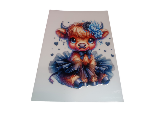 Blue Brown Highland Cow Decal