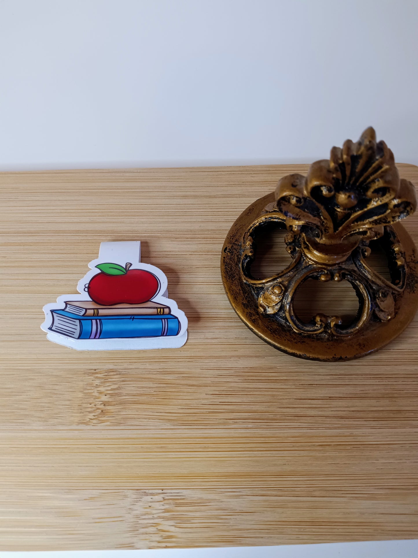 Apple and Stacked Books Magnetic Bookmark