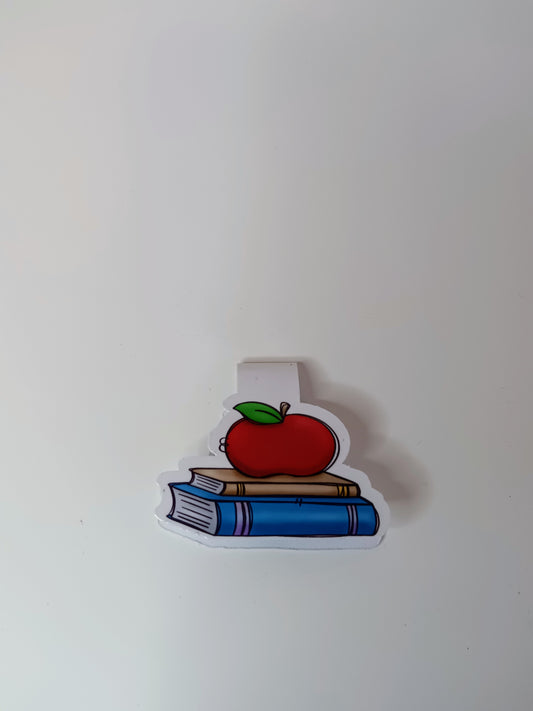 Apple and Stacked Books Magnetic Bookmark