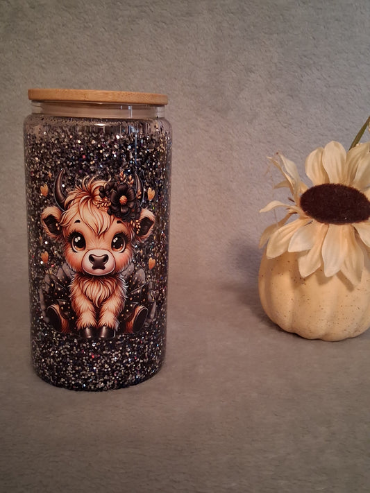 Ready To Ship Tumblers  (Black & Gold Highland Cow Fast Flow Snow Globe)